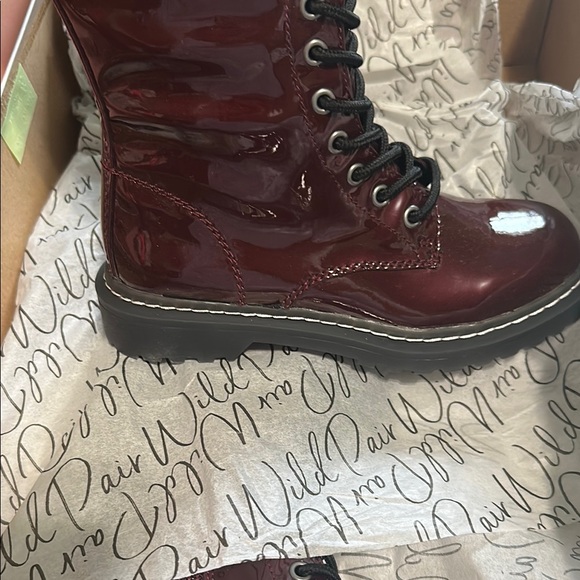 Wild Pair Red Lace Up combat long Boots in burgundy - Picture 4 of 5